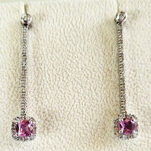 White Gold Diamond and Pink Sapphire Drop Earrings